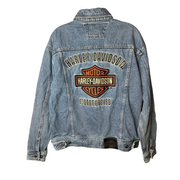 Vintage Harley Davidson Motorcycle Big Logo Denim Jacket Size M - Picture 2 of 16